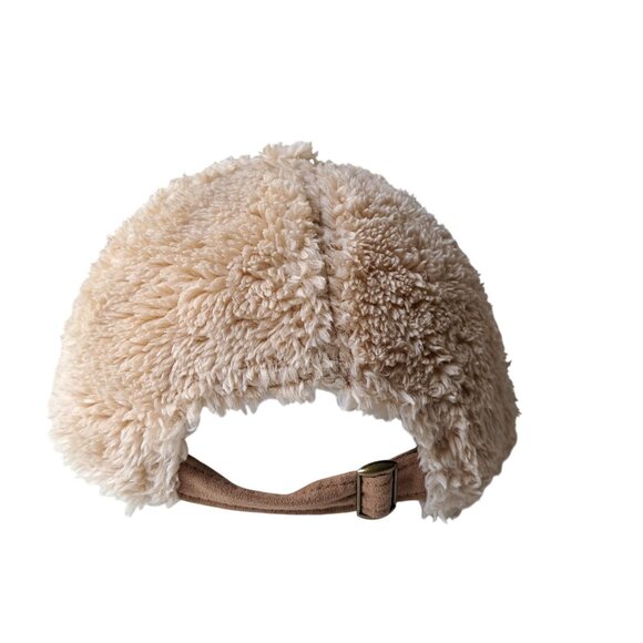 Fuzzy Tan Sherpa Baseball Cap Adjustable Slide Strap Fall Winter BOHO - Picture 5 of 8